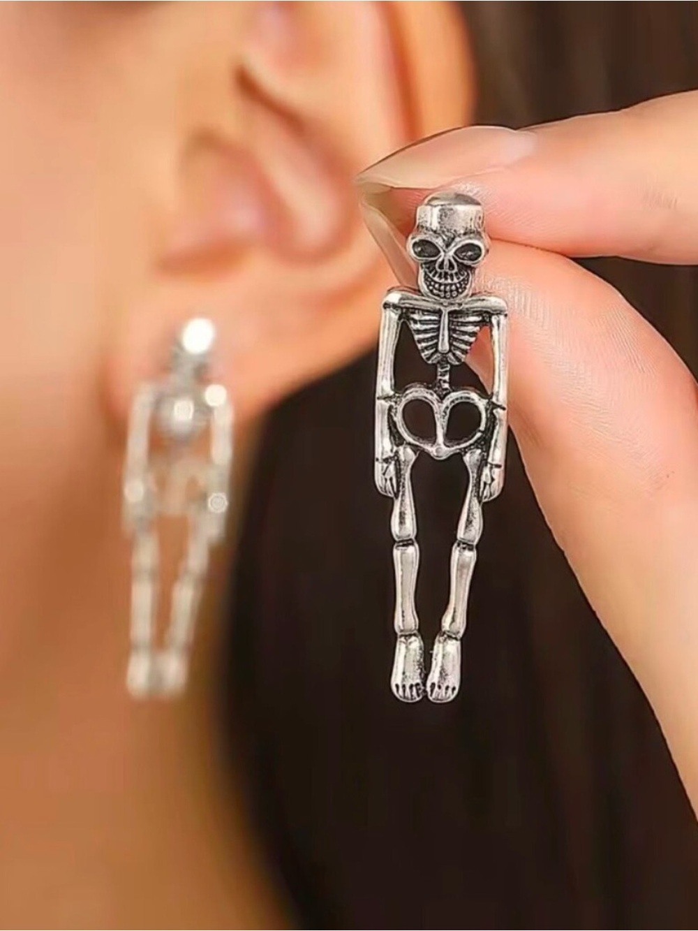 Silvertone skeleton dangle earrings new skull post